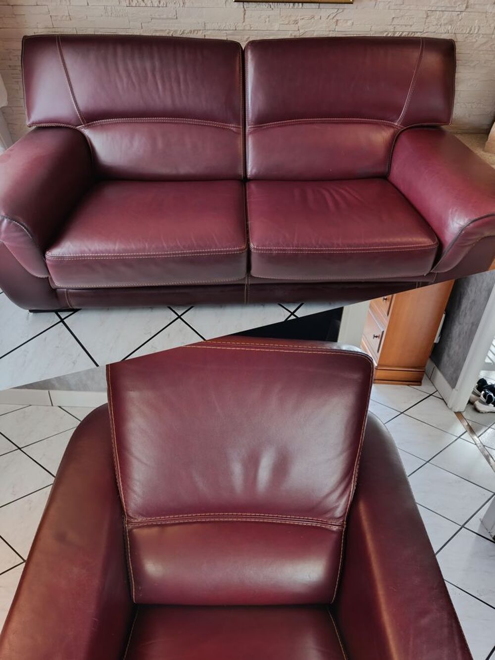 Canap&eacute; cuir 2 places et fauteuil Meubles