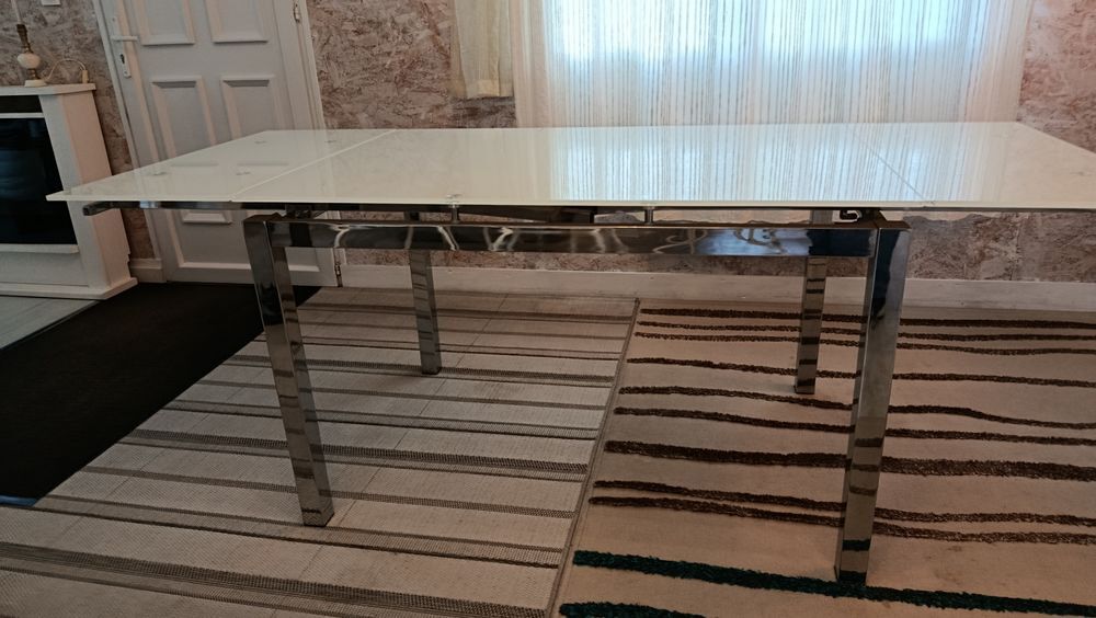 Table Verre opale et Inox Extensible 2m Meubles