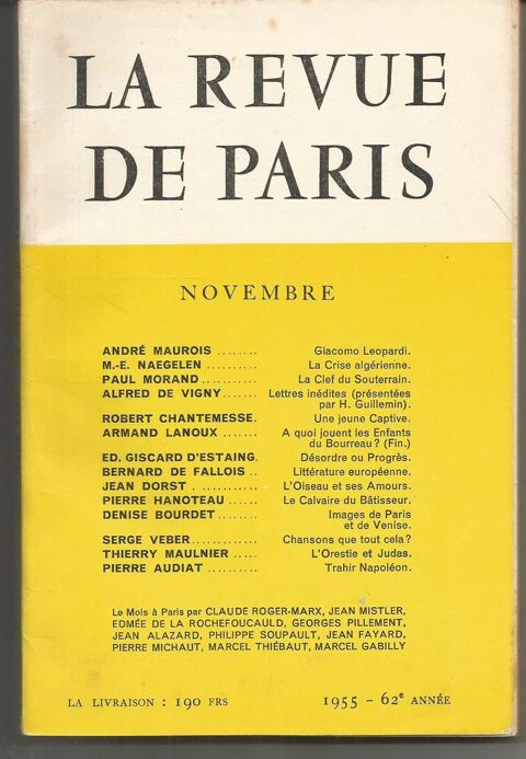 LA REVUE DE PARIS Novembre 1955 62e année 5 Montauban (82)