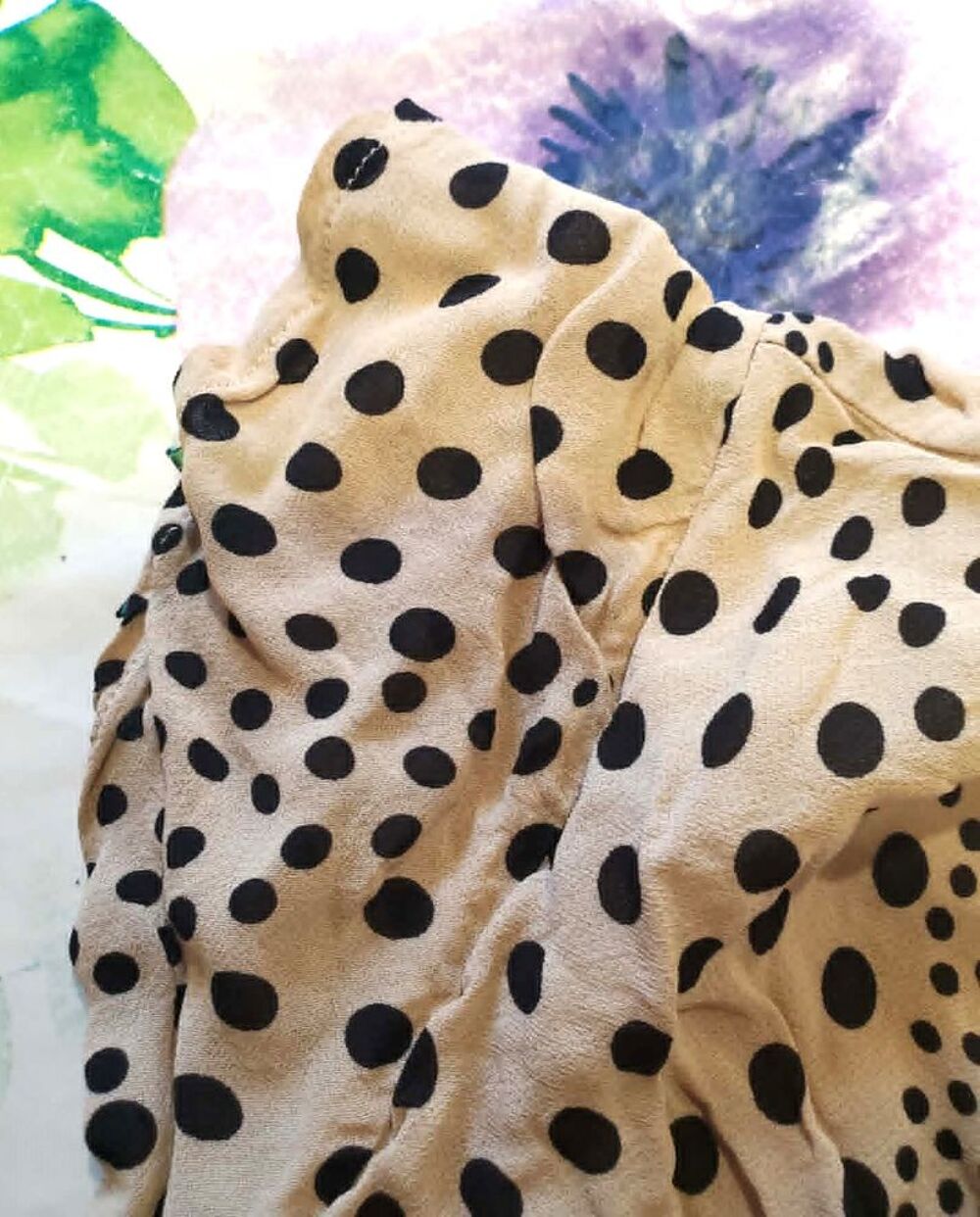 HAUT FEMME BEIGE CAMEL A POIS NOIRS T50 Vêtements