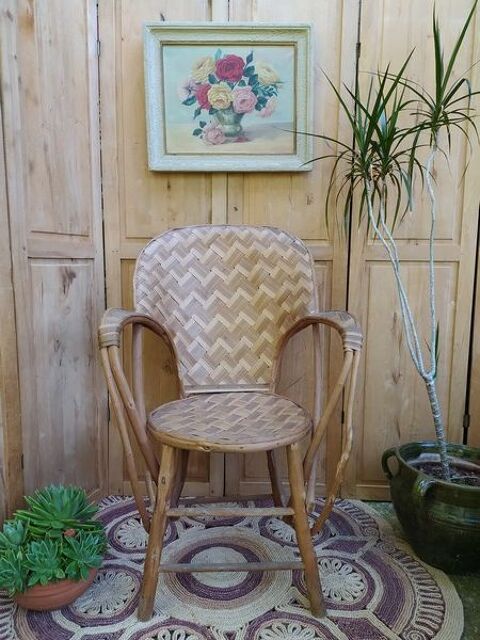 Ancien Fauteuil en Ch�taignier Tress� Style Rotin 0 Loches (37)