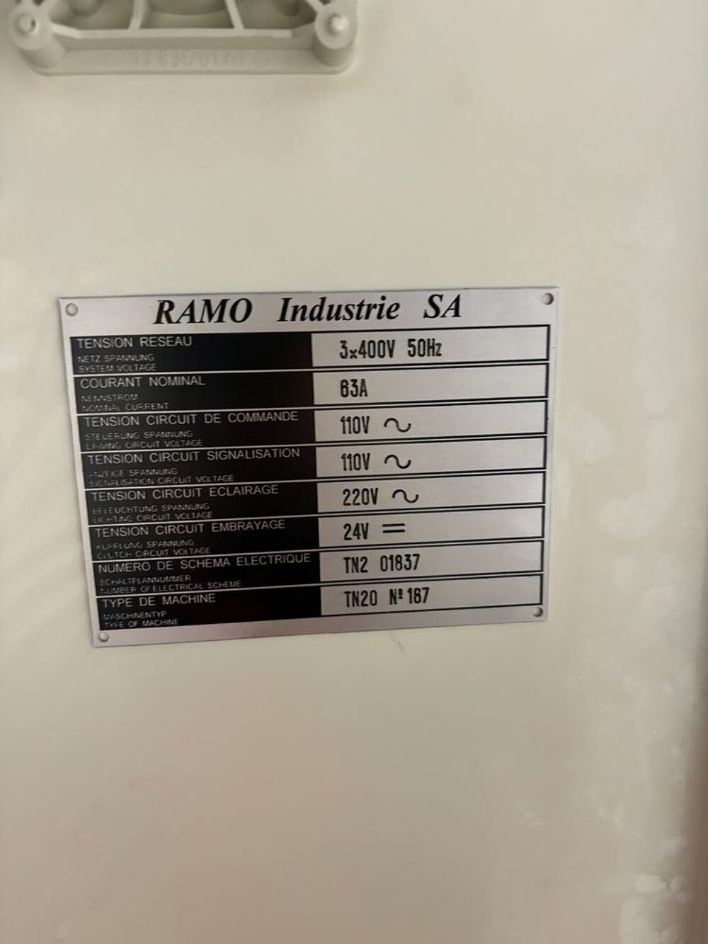 FICHE TECHNIQUE
TOUR CNC RAMO TN20 occasion Bricolage