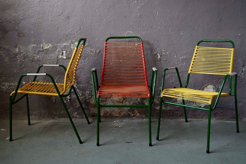 Lot de 3 fauteuils de jardin ancien scoubidou vintage design Meubles