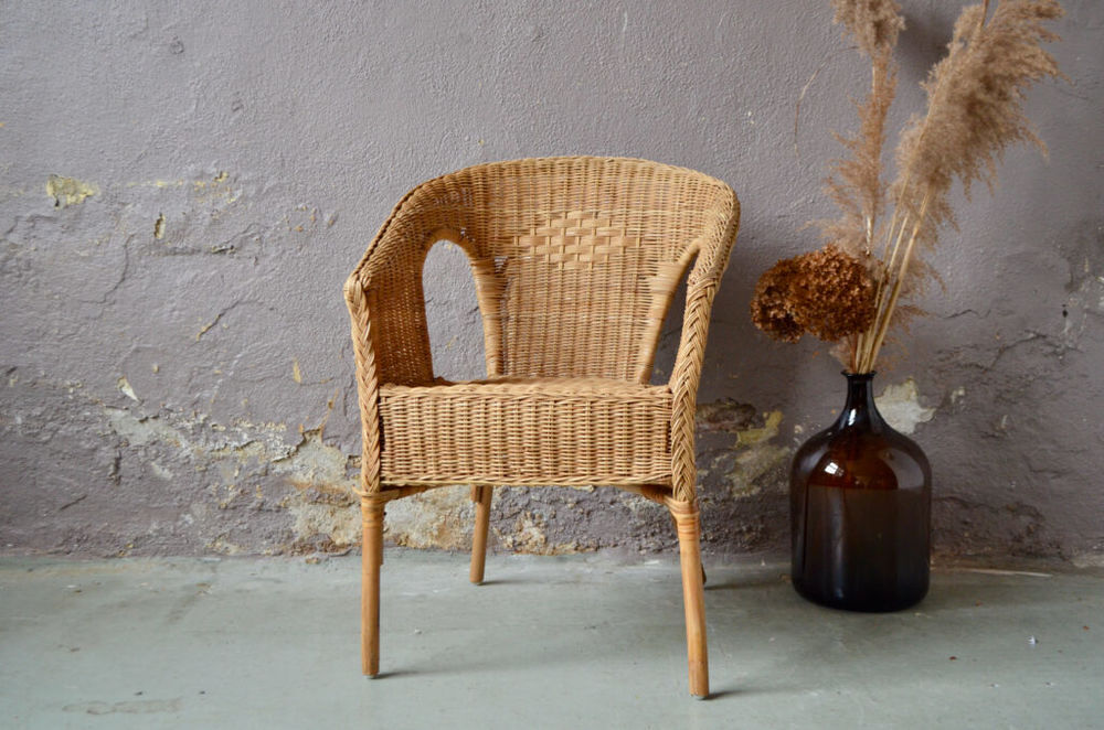 Charmant fauteuil adulte en rotin style vintage boh&egrave;me Meubles