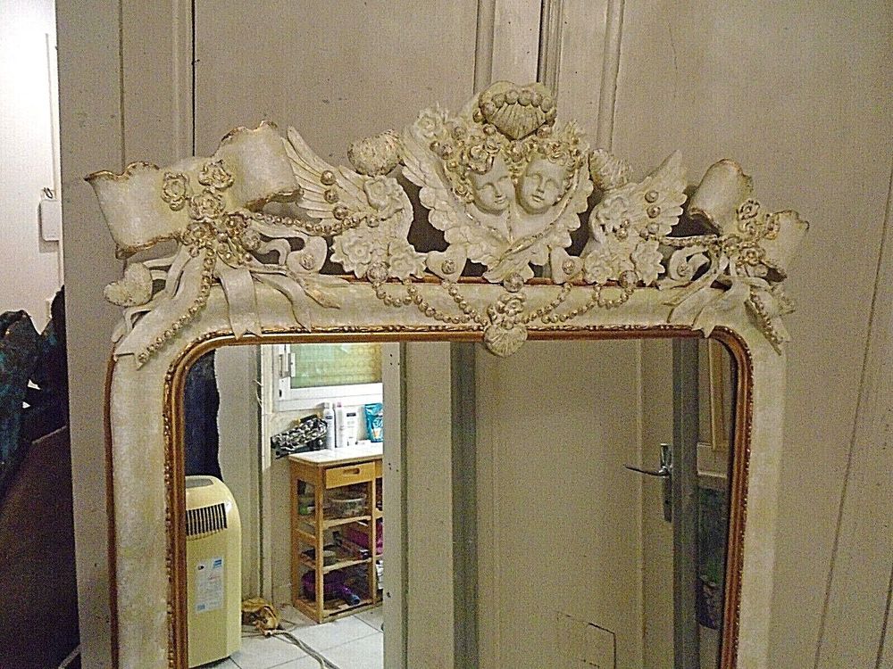 Chic Blanc Miroir Ancien Panoramique"Baroque" 166CM/92CM Décoration