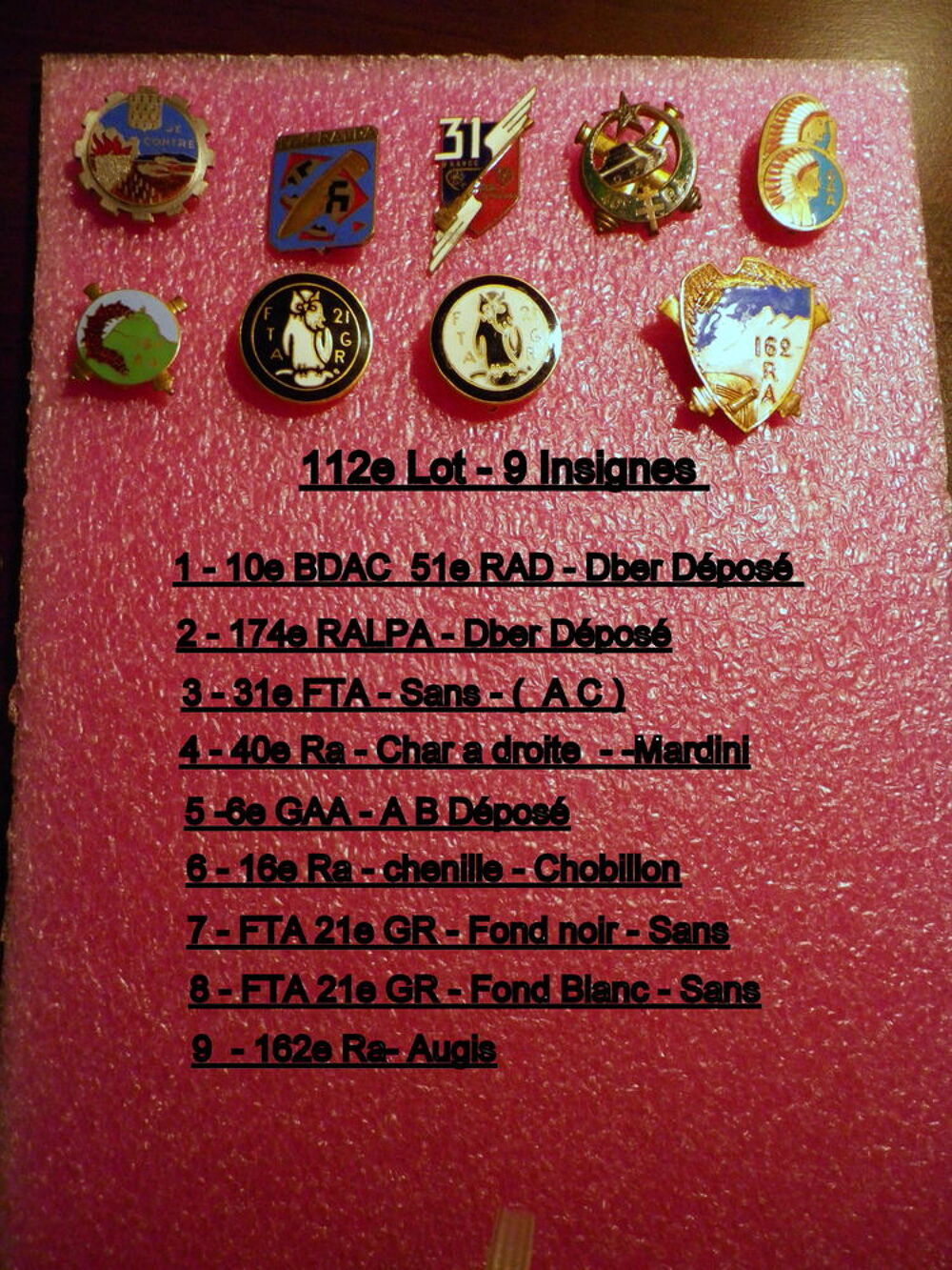 INSIGNES ARTLLERIES 