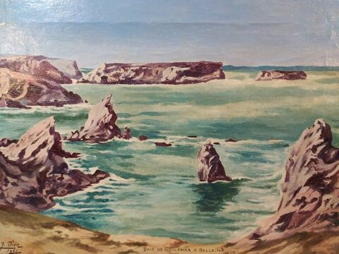 Tableau Marine Baie de Goulphar Belle-Ile-en-Mer Signé 1961 70 Locmaria (56)