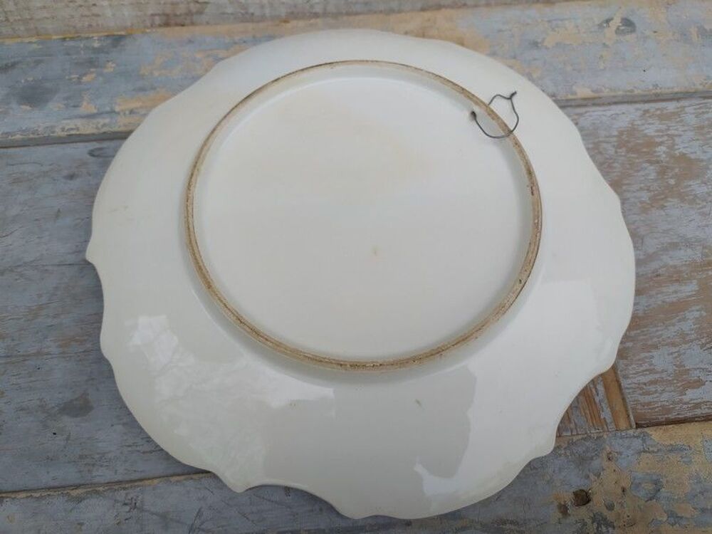 Ancienne Assiette Porcelaine D&eacute;cor Peint Fruits Pomme Poire 