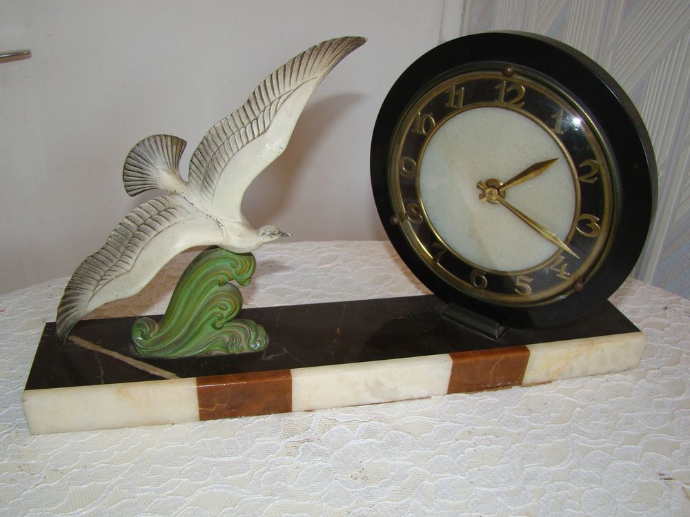 Pendule ancienne " Mouette sur la mer " - Art d&eacute;co Décoration