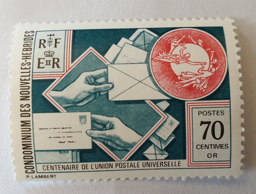 timbre New Hebrides 1974 centenaire de l'union postale 