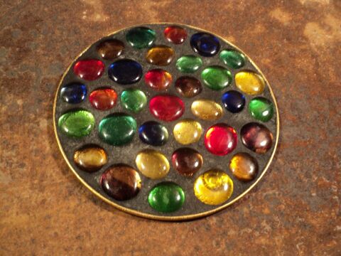 Dessous de Plat Vintage Galets Billes Verre Couleurs. 15 Loches (37)