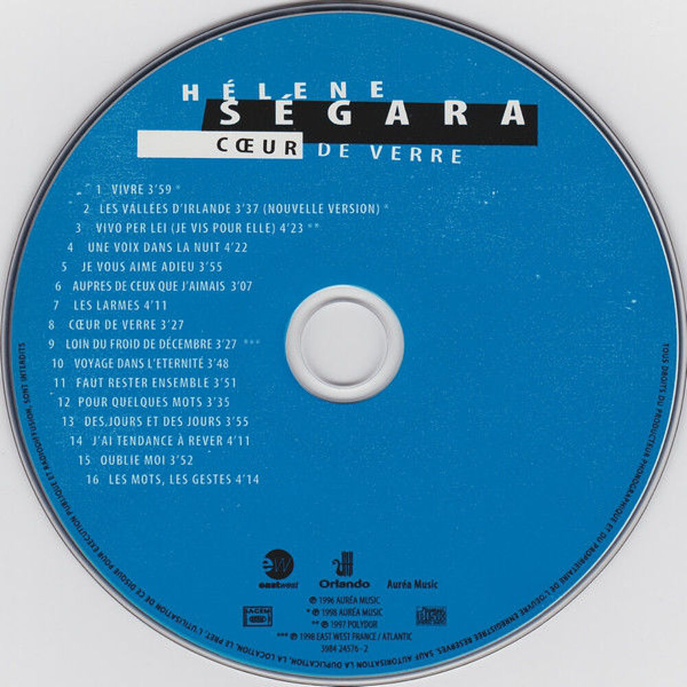 cd H&eacute;l&egrave;ne S&eacute;gara Coeur De Verre (&eacute;tat neuf) CD et vinyles