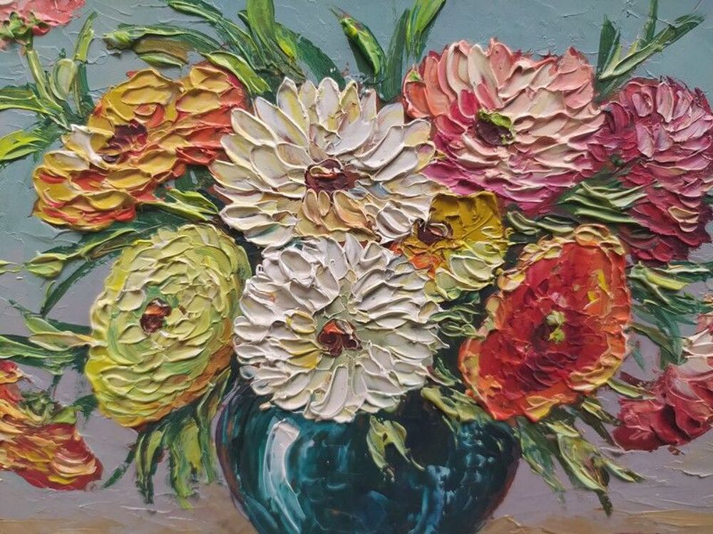 Tableau Nature Morte Fleurs Oeillets Sign&eacute; De Mervil 