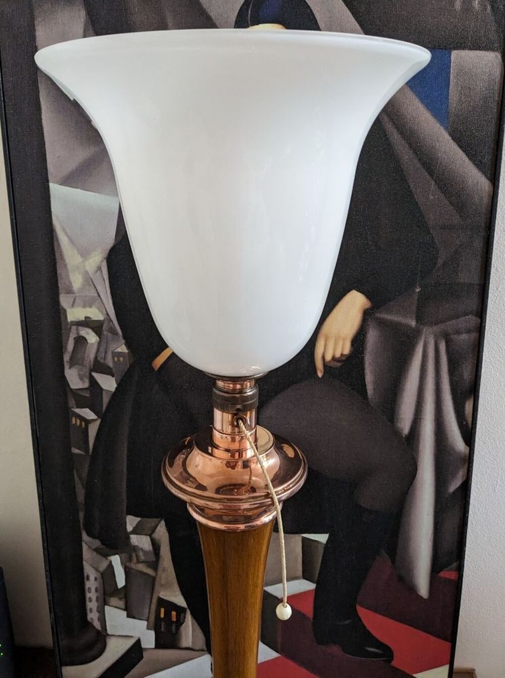 Belle grande lampe art d&eacute;co MAZDA 1930 couleur CUIVRE et NOY Décoration