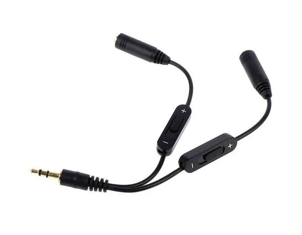 Adaptateur jack m&acirc;le vers 2 jacks femelles 3.5 avec contr&ocirc;le Audio et hifi