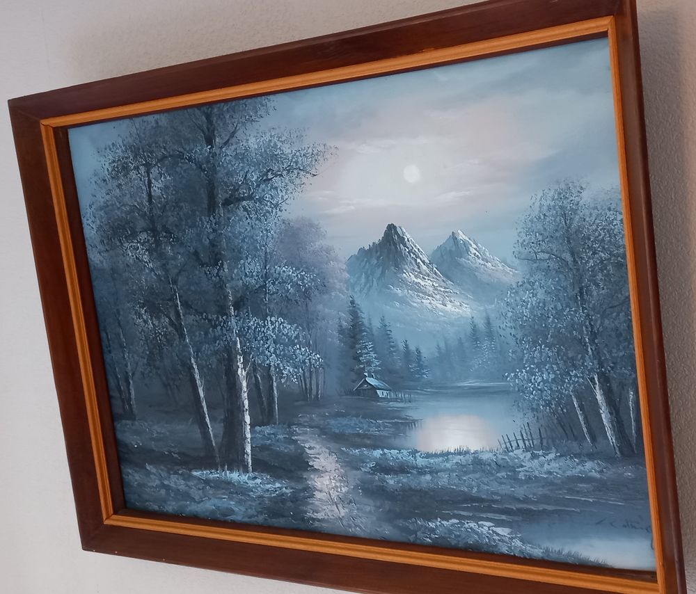 Superbe grand tableau r&eacute;tro sign&eacute; L. COTTINGS Décoration