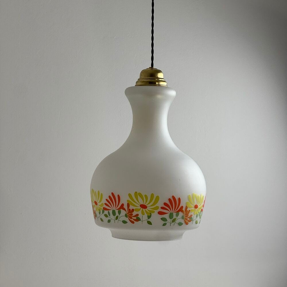 ANCIENNE GRANDE SUSPENSION OPALINE 1970 VINTAGE Décoration
