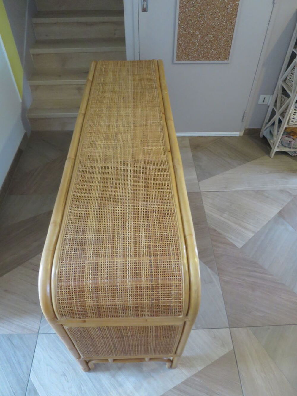VINTAGE - Buffet bas 2 portes -rotin tress&eacute;-bambou -cannage Meubles