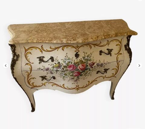 Commode V�nitienne Bois Peint � D�cor Floral Et Marbre Le Raincy (93)