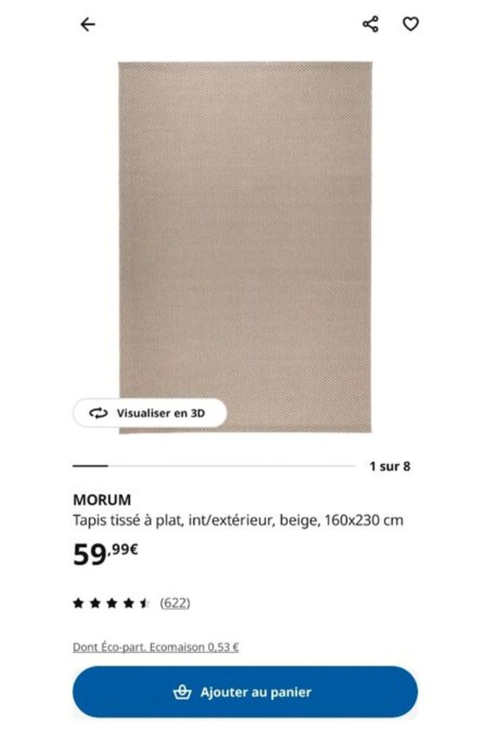 Tapis ikea MORUM neuf, dimension 160x230 cm Décoration