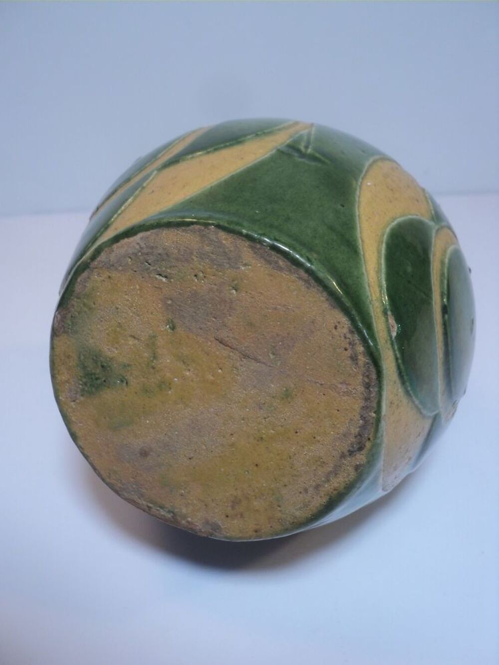 Ancien Vase Bouteille Gr&egrave;s &Eacute;maill&eacute; Sign&eacute; Brusset Décoration