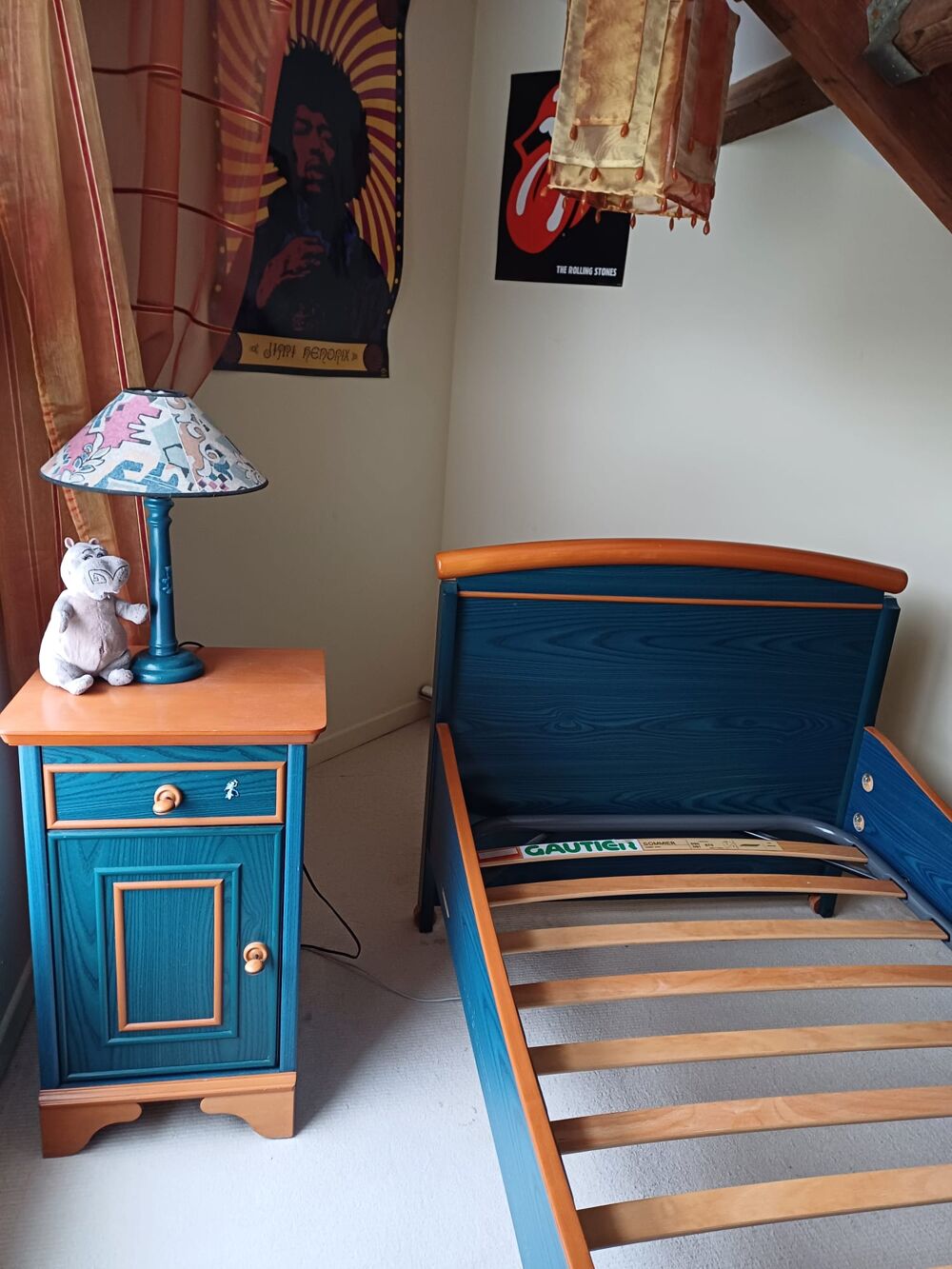 Lit enfant en bois bleu - Gautier 90x 200 cm Meubles