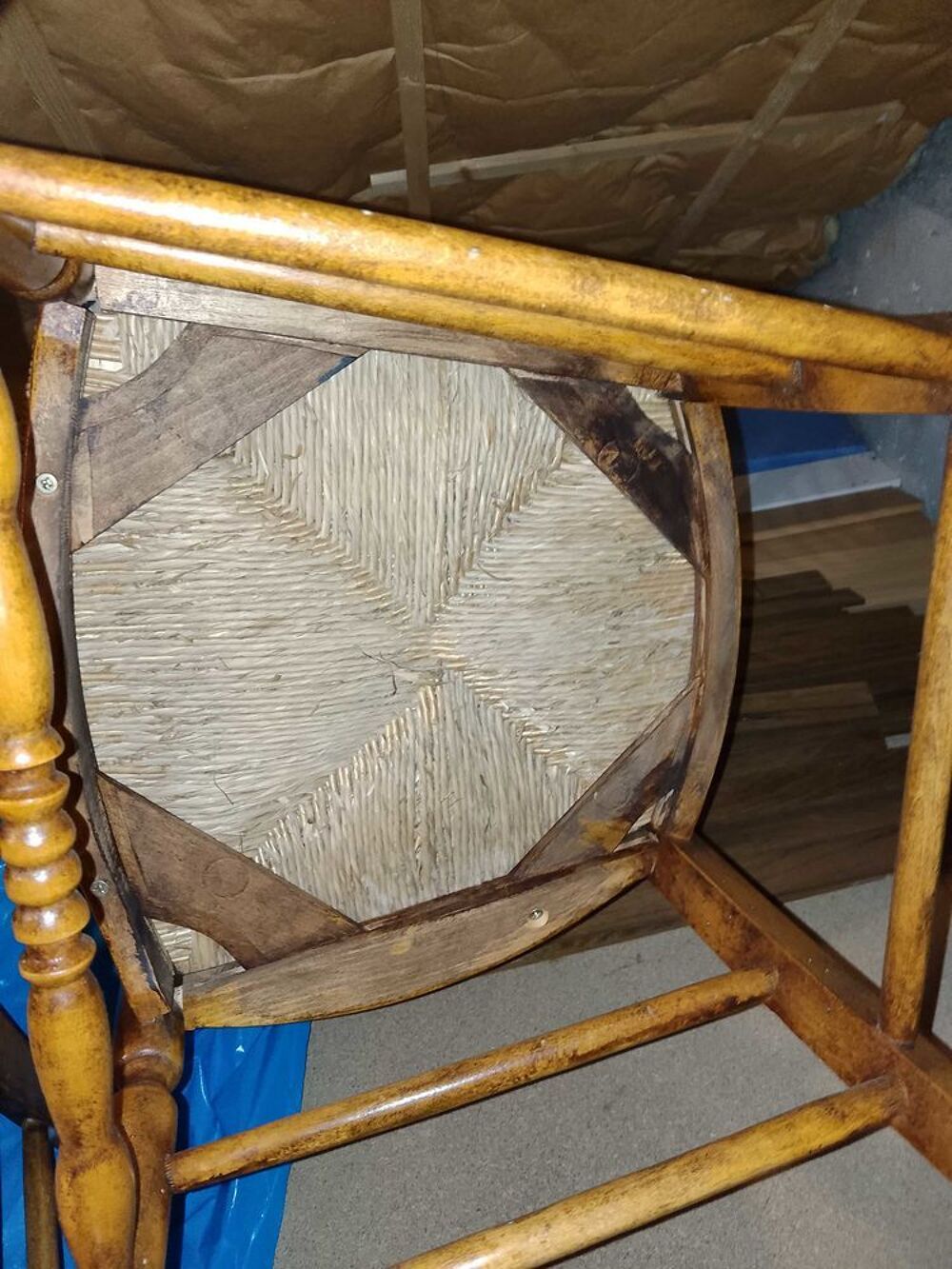 chaises+bois+satin&eacute;,+assise+en+paille Meubles
