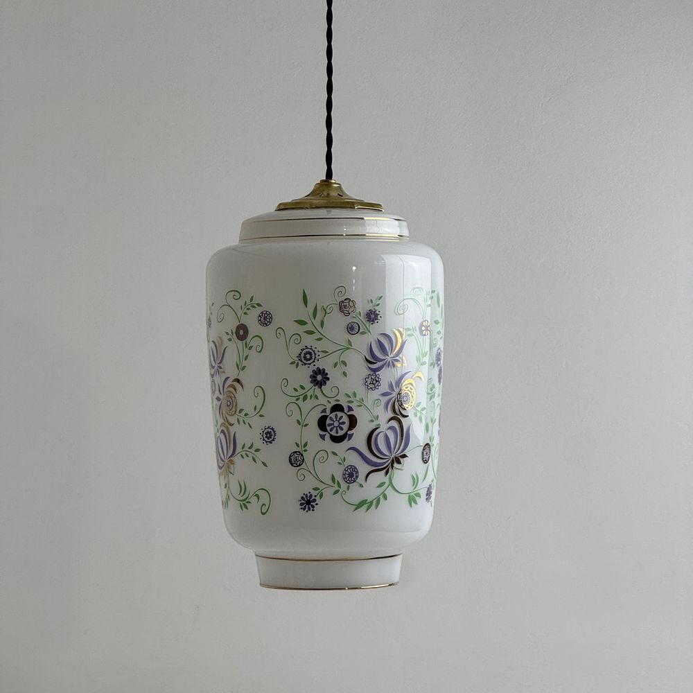 ANCIENNE GRANDE SUSPENSION EN OPALINE 1970 VINTAGE Décoration