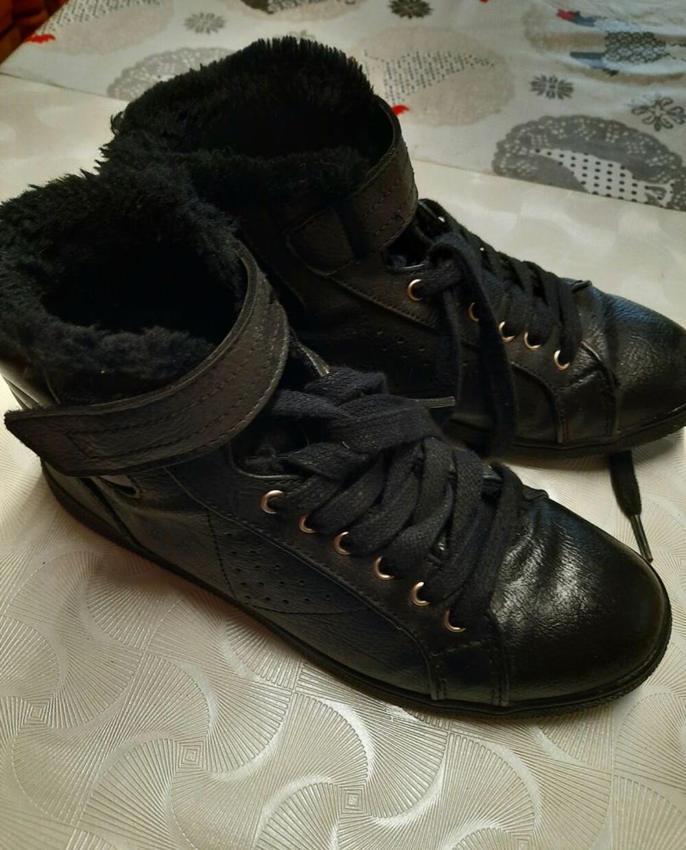 Bottines - boots noir int&eacute;rieur fourr&eacute; chaud P 36 Chaussures