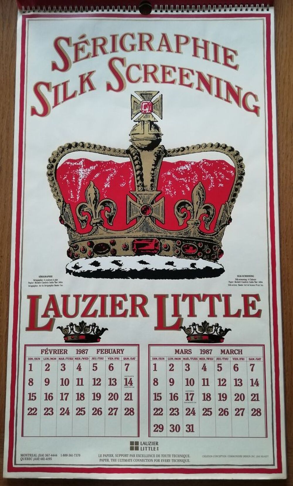 Calendrier "Lauzier Little" collector de 1988 (72X41cm) 