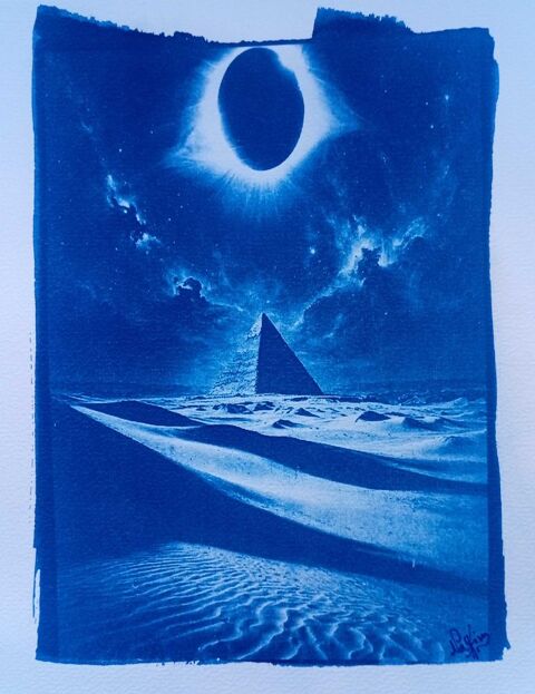 Photographie en Cyanotype Procédé Photographique 1842  Eclipse  20,8cm/16,5cm Paris 20 (75)