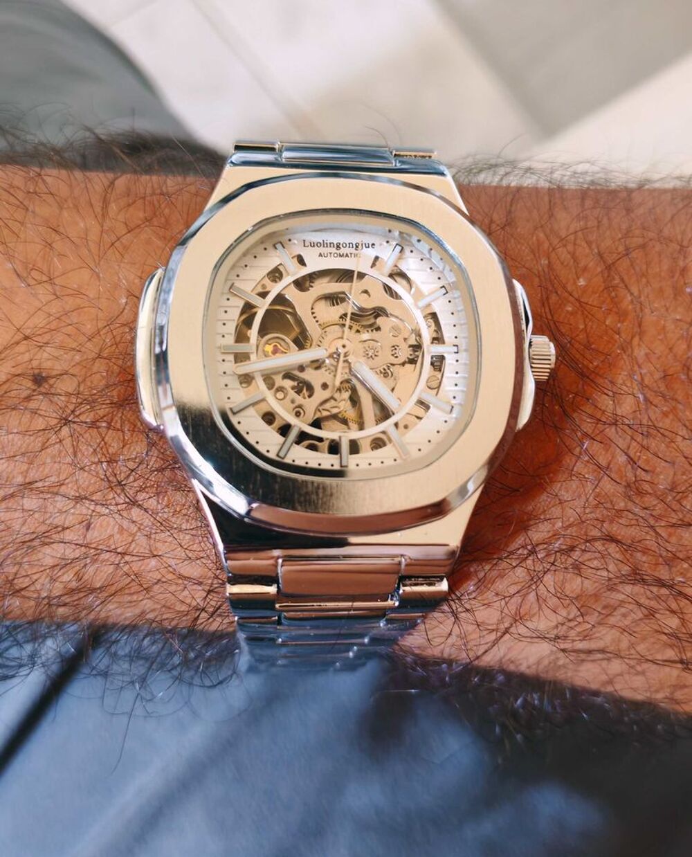 Montre automatique homme Luolinglongjue €" Acier argent&eacute; €" Style luxe Bijoux et montres