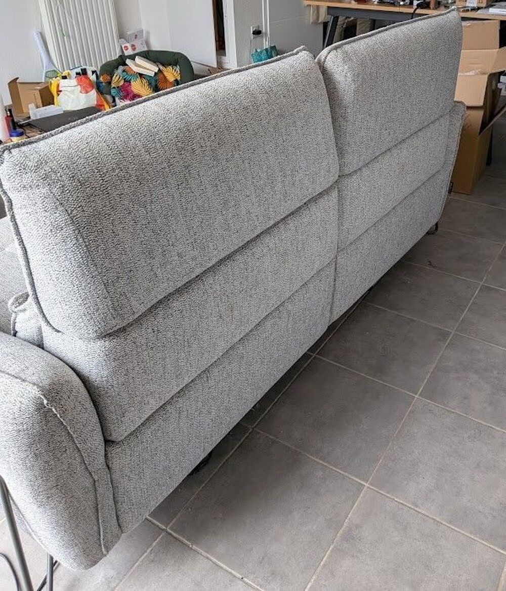 Canap&eacute; 3 places 2 relax &eacute;lectriques CALVINE ? Tissu gris cla Meubles