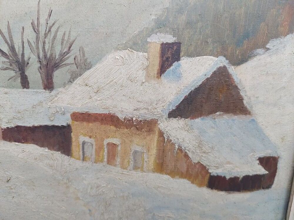 Tableau Paysage D'Hiver Maisons sous la Neige par J.Grundler 
