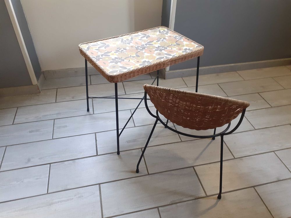 table et fauteuil rotin Vintage Meubles