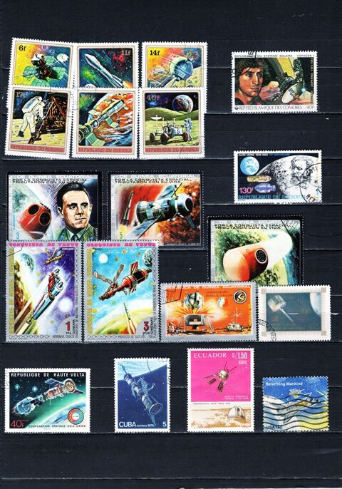 lot de 109 timbres du MONDE sur l'ESPACE 6 Les glisottes-et-Chalaures (33)