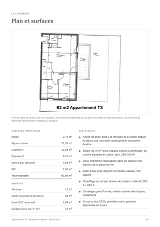  Appartement à vendre 3 pièces 62 m² Saint-louis