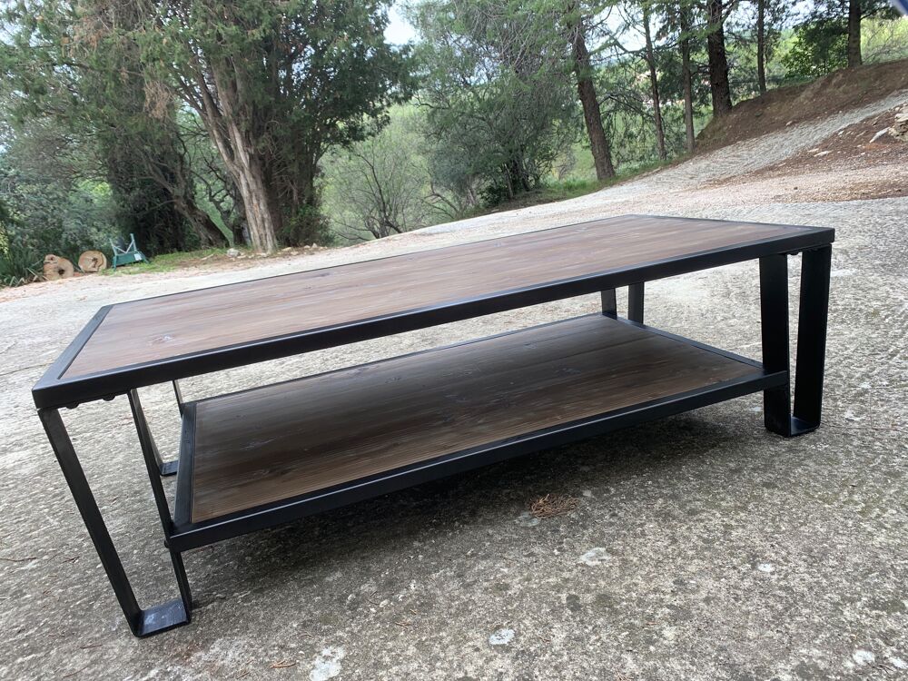 Alin&eacute;a Ware table basse en pin et acier noir 120 x 60 x 35cm Meubles