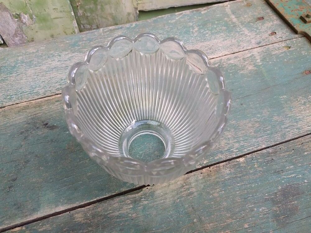 Ancienne Tulipe en verre Holophane Lampe Suspension Décoration