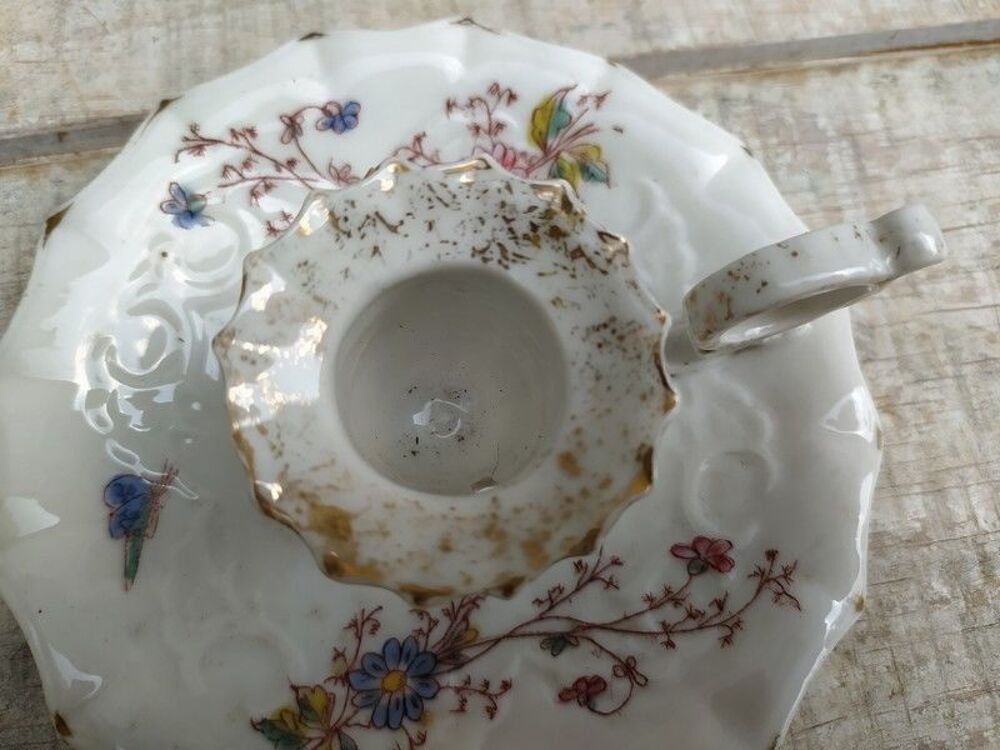 Ancien Bougeoir &agrave; Main Porcelaine de Paris ou Limoges Fleurs Décoration
