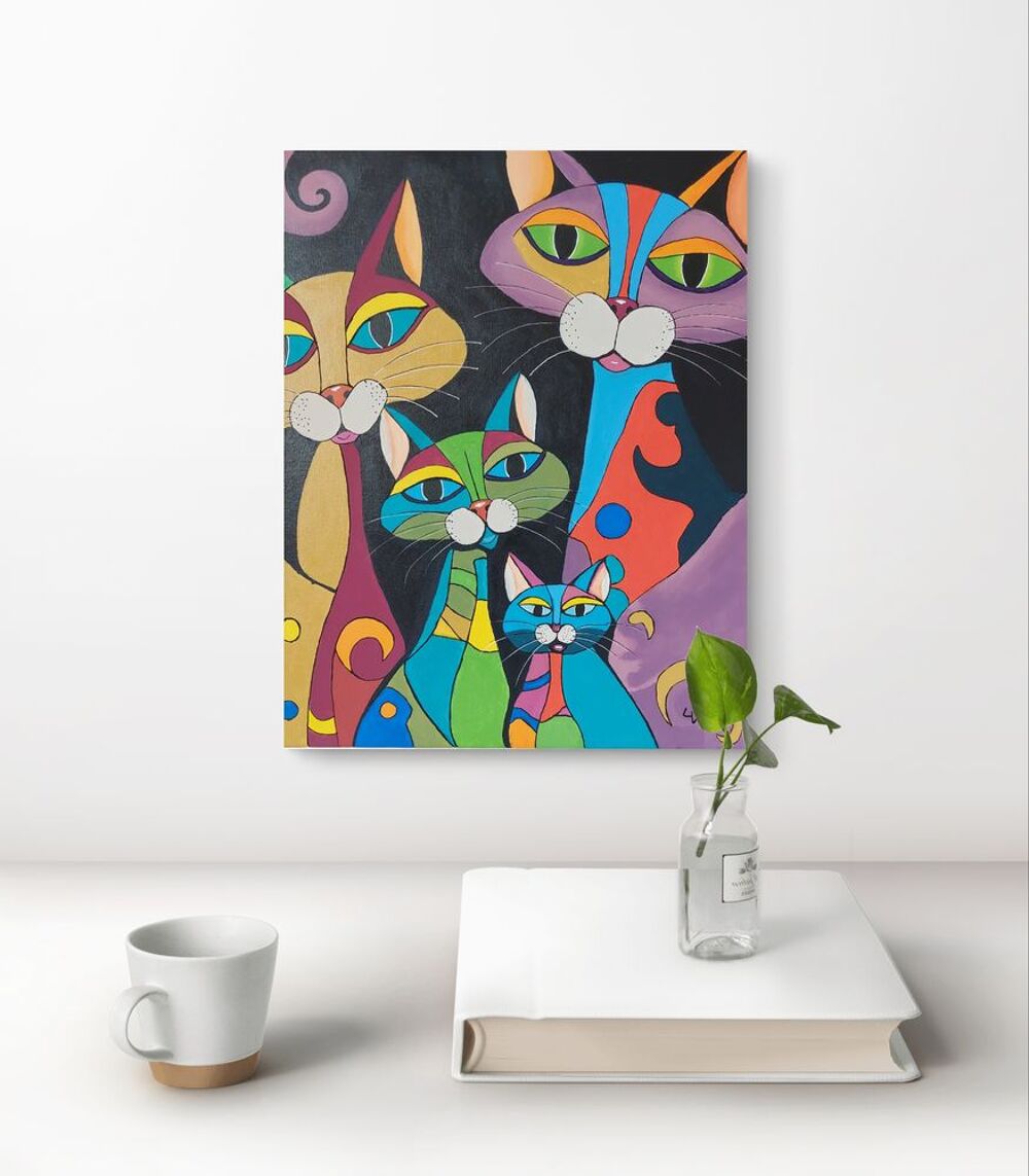 Tableau moderne chats stylis&eacute;s Décoration