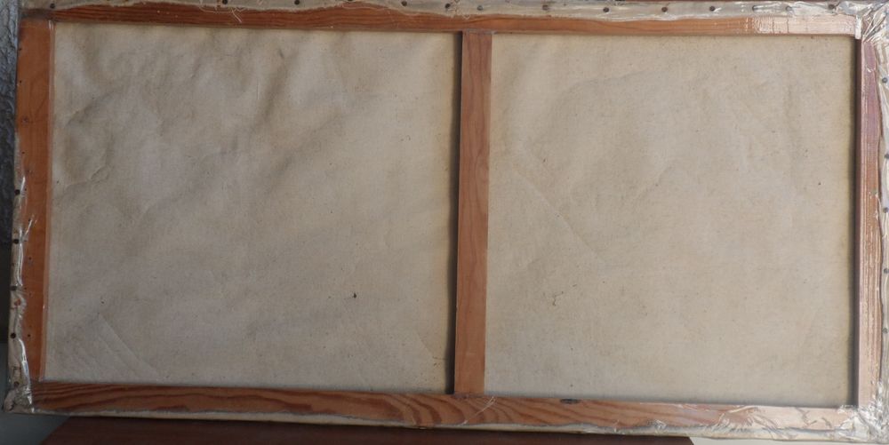 Peinture sur toile sans cadre chalet au bord d'un &eacute;tang Décoration