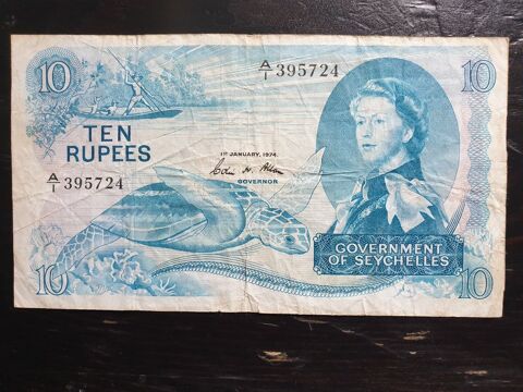 Billet 10 Ten Rupees Seychelles 1974 85 Bordeaux (33)