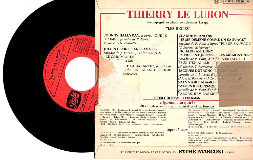 45 trs Thierry LE LURON "Les idoles" CD et vinyles