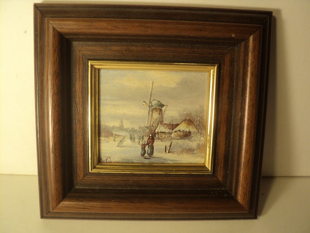 Petit Tableau Peinture Flamande XX&egrave;me Moulin &agrave; Vent Dcoration