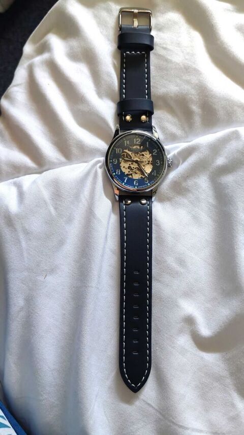 Montre automatique squelette Longlux €  Cadran bleu / Boîtier acier & Bracelet aviateur Sartrouville (78)
