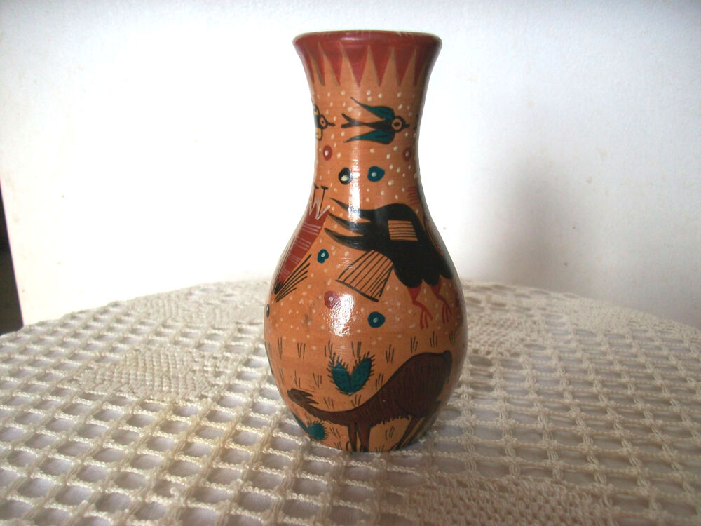 Vase c&eacute;ramique beige oiseaux condor artisanat collection Décoration