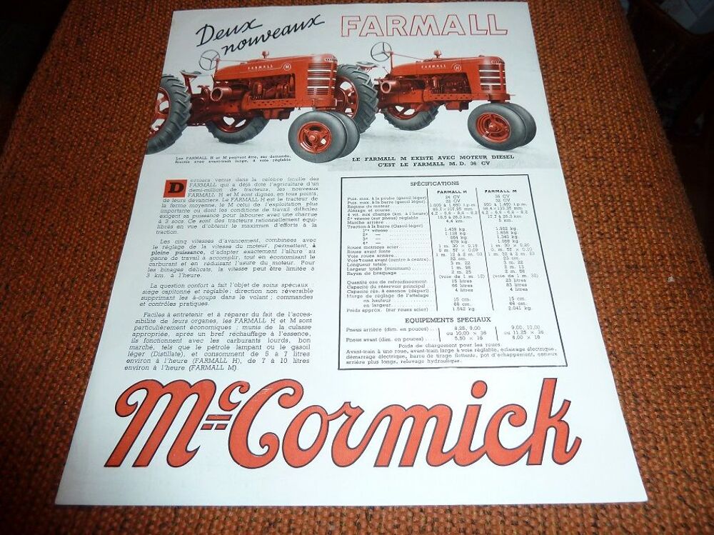 Prospectus tracteurs Mac CORMICK H et M. 