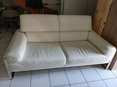 Canap italien en cuir blanc 3/4 places excellent tat 1950 Saint-Gilles (35)