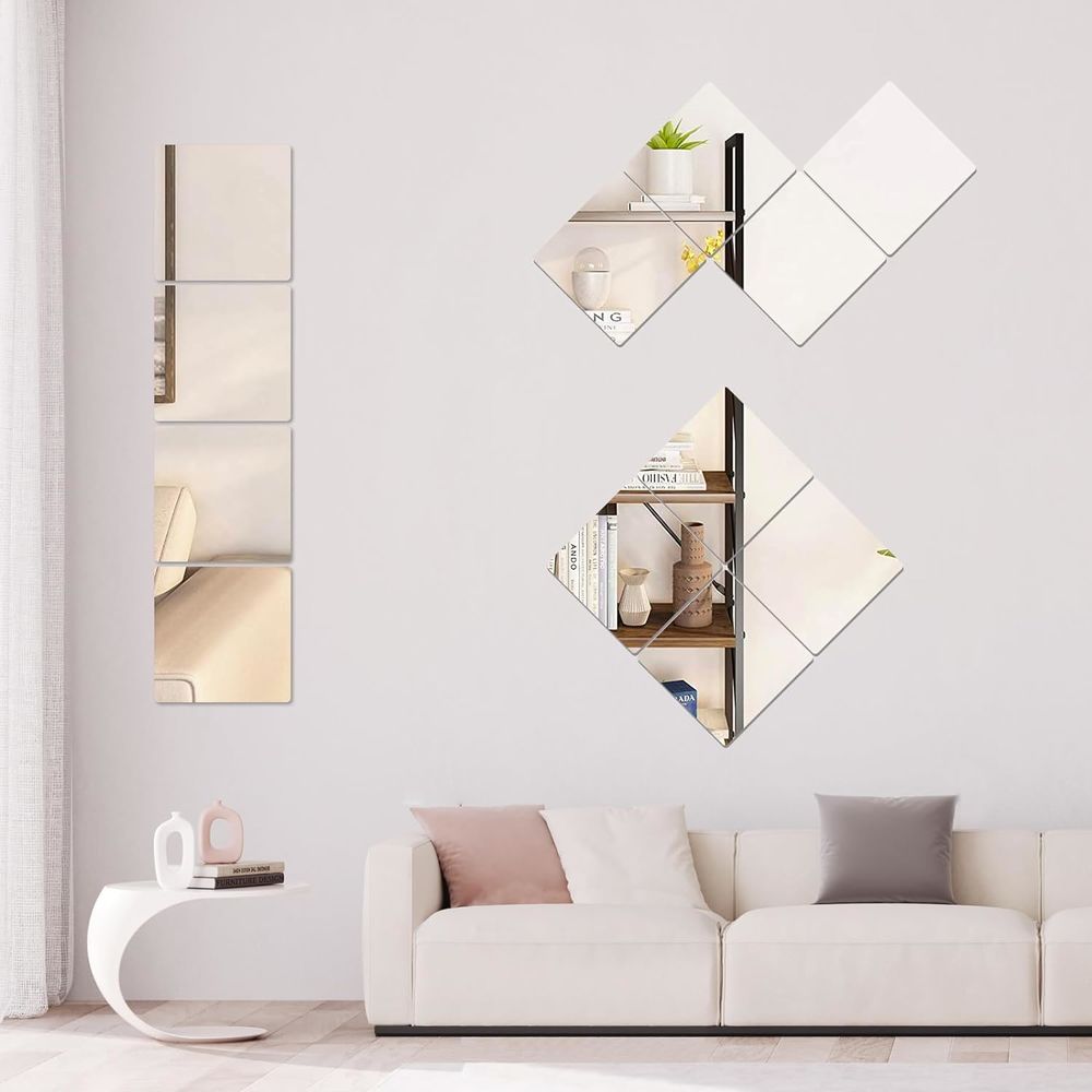 Miroir Adhesif Mural, 4 Pi&egrave;ces 20x20cm Acrylique Décoration